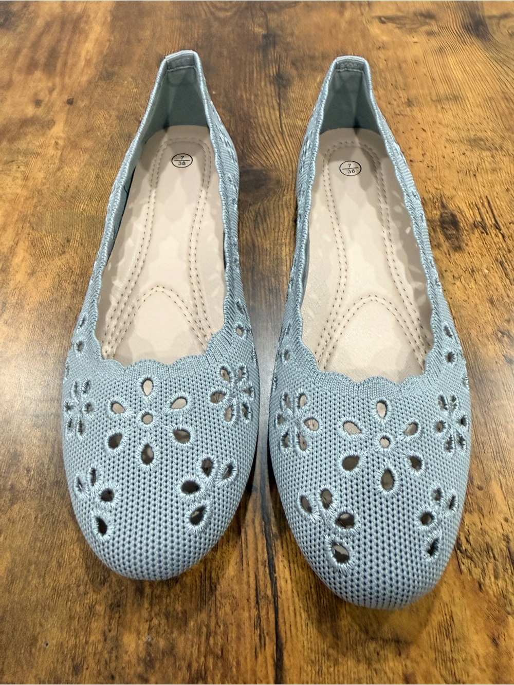 Light Blue Knit Floral Cutout Ballet Flats - Women